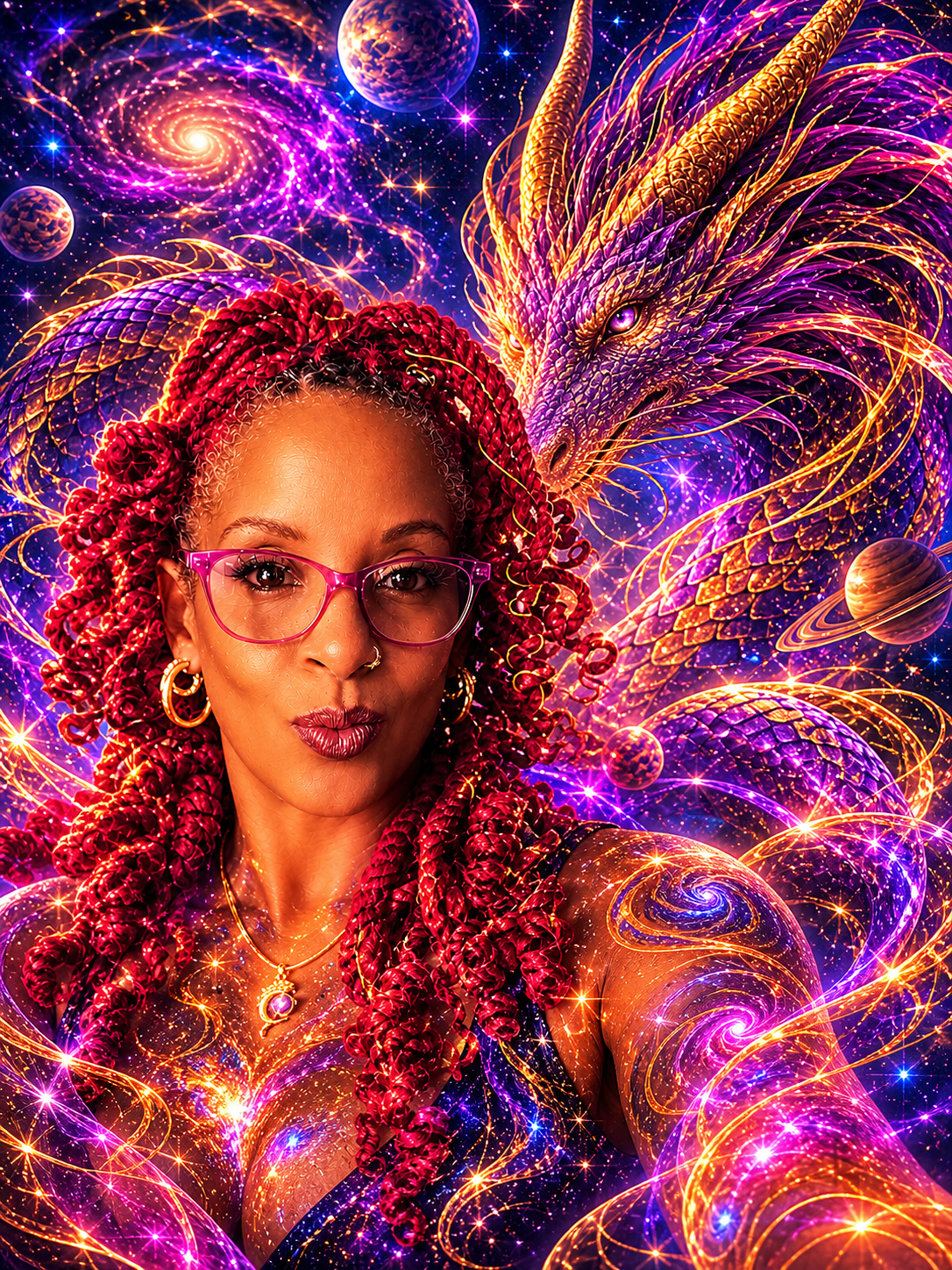 Sacred dragon art by Forealsister Designs, symbolizing the Cosmic Mother and creation energy