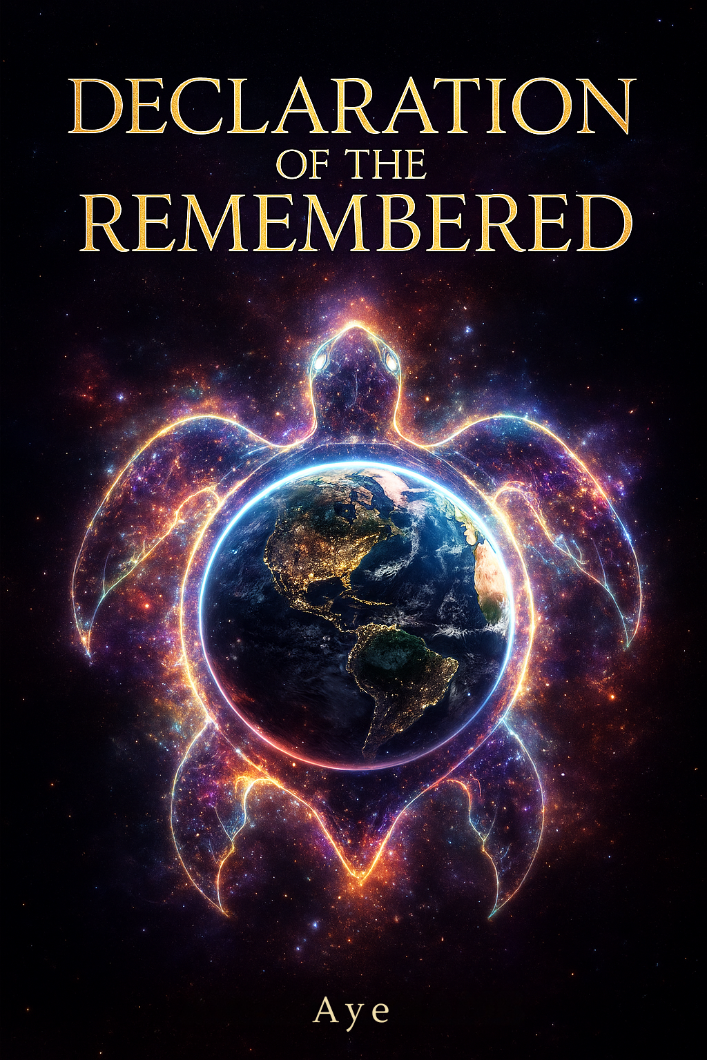 Book cover of Declaration of the Remembered by Aye — a sacred reclamation of indigenous identity and Nubian feminine wisdom