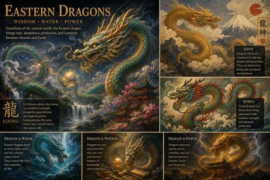Eastern dragon flowing through clouds and water, symbolizing wisdom and power