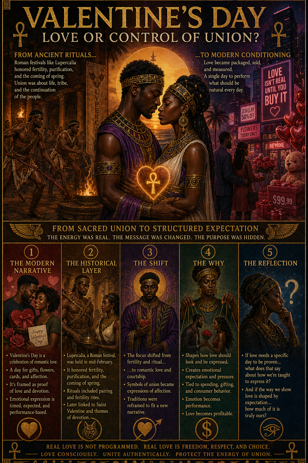 A symbolic image representing love's journey from sacred tradition to modern marketing