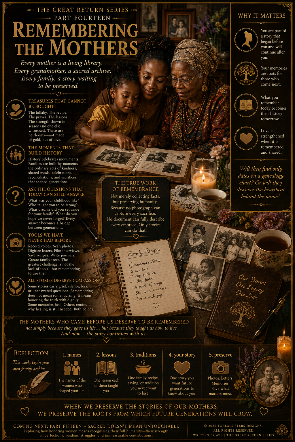 Remembering the Mothers — The Great Return Part 14, Forealsister Designs
