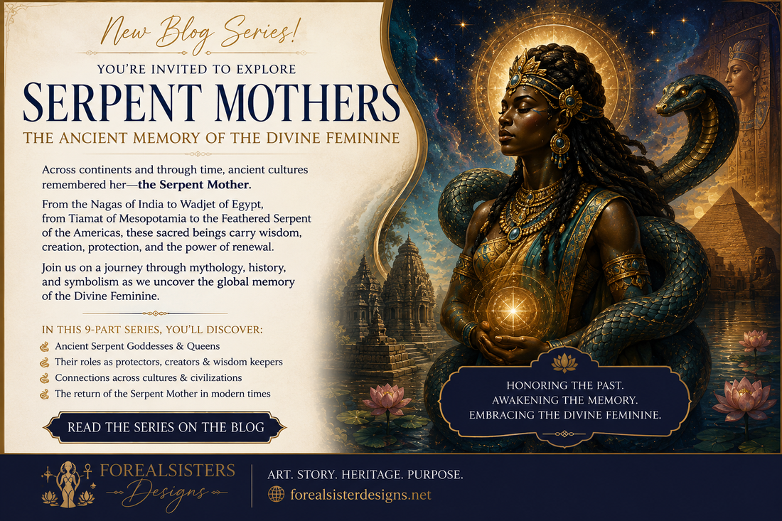 Serpent Mothers embracing the divine feminine — sacred art by Forealsister Designs