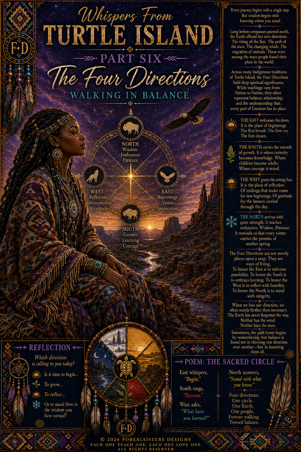 The Four Directions medicine wheel representing East, South, West, and North — sacred teachings from Turtle Island