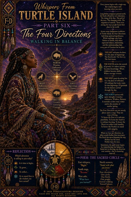 The Four Directions medicine wheel representing East, South, West, and North — sacred teachings from Turtle Island