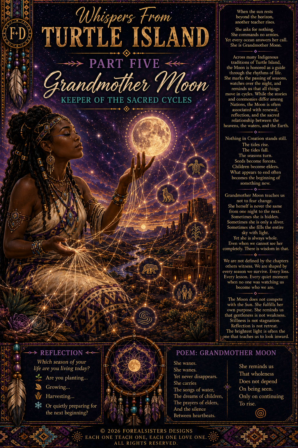 Whispers from Turtle Island: Grandmother Moon — artistic illustration representing Indigenous lunar teachings