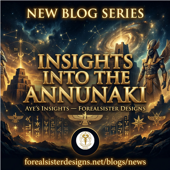 Ancient Annunaki announcement featuring celestial beings and Mesopotamian symbolism